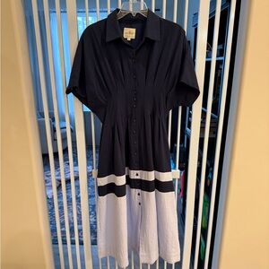 Umgee Dark Blue Textured Button Down Dress